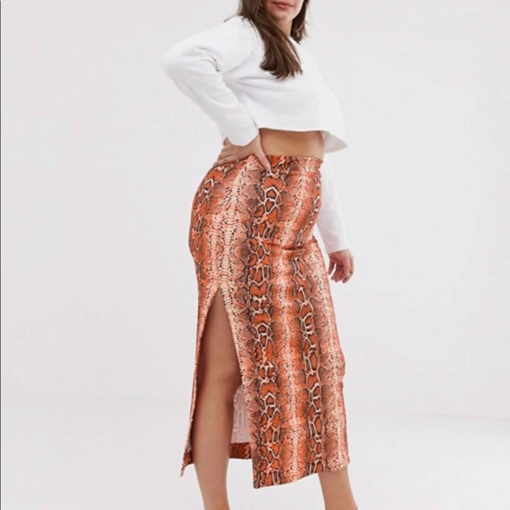 Orange snake print midi skirt